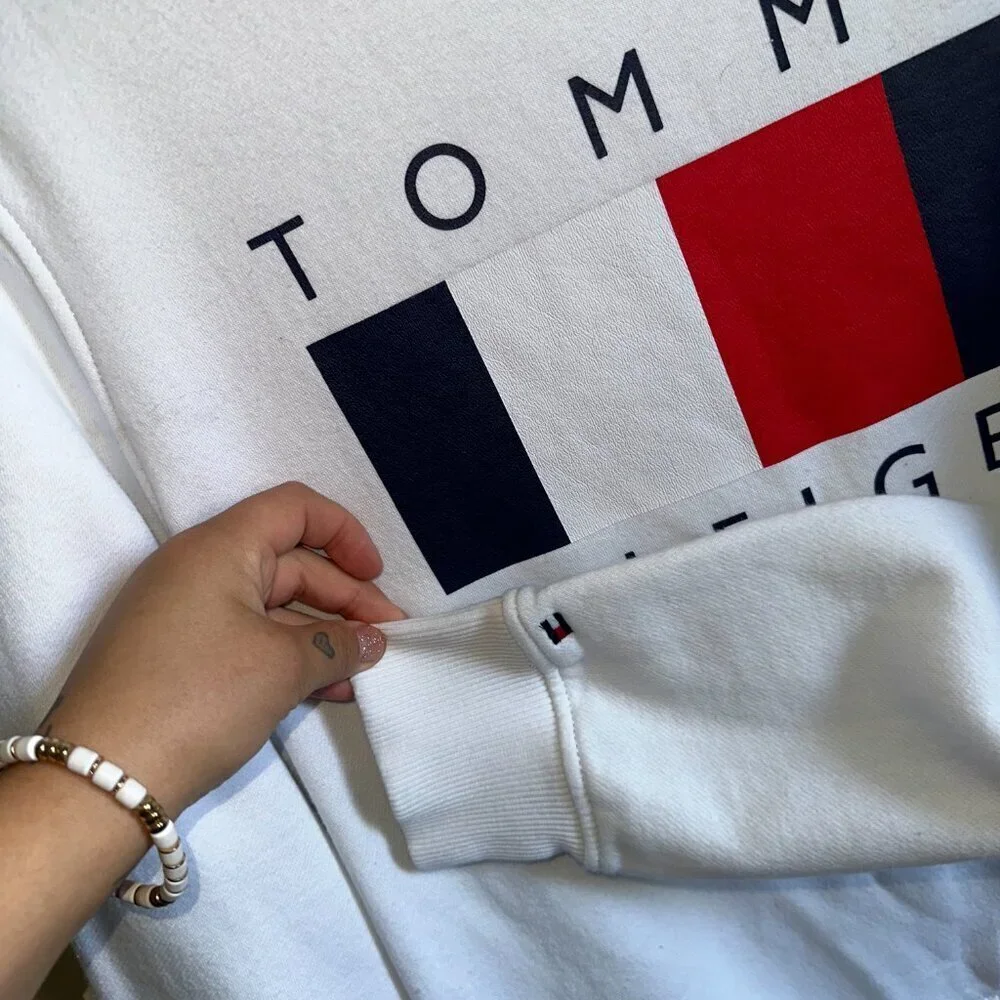 Tommy Hilfiger Long Sleeve White Crewneck Swearshirt Men 78J7731 - Picture 7 of 10